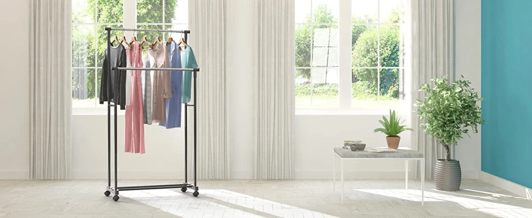 Double Rod Portable Clothing Hanging Garment Rack